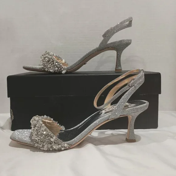 Badgley Mischka Women's Telissa Heeled Sandal Sliver Sparkle Size 7 - Picture 6 of 10